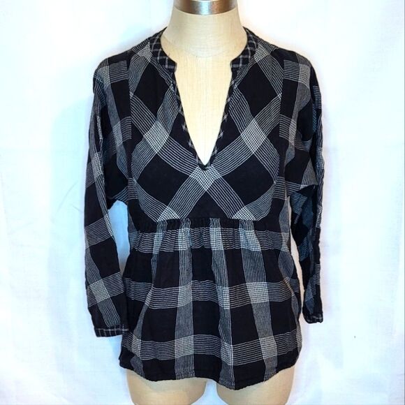 Madewell Boheme Popover Hayden Plaid Peplum Top Size XS - Picture 1 of 6